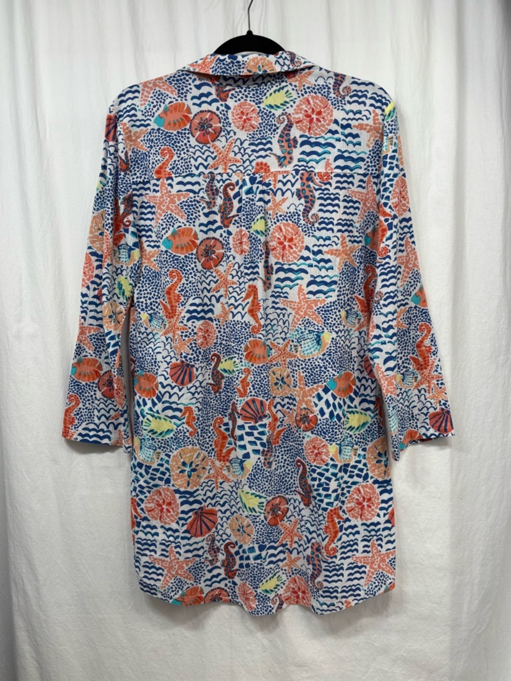 Talbots Beach Shirt Coverup XS Seahorse Button Up Cotton Nautical Coastal - Picture 7 of 16